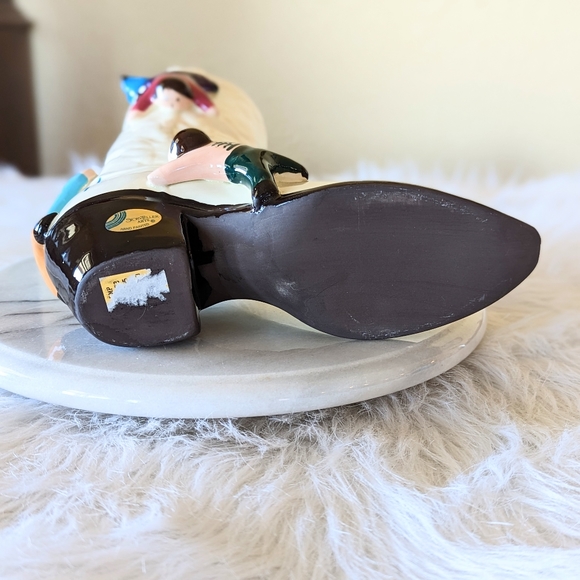 Storyteller Arts Hand Painted Figural Ceramic Cowboy Boot Bird Vase 11 in - Picture 3 of 12